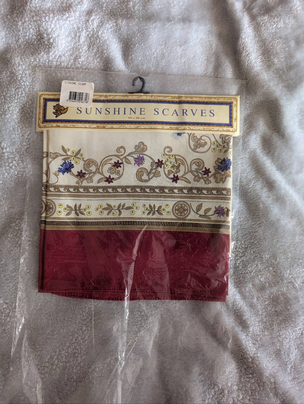 Australian Sunshine Scarf Whimsical Red and Cream Floral Border 90x90cm